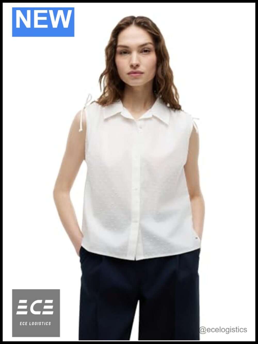 Women's Cotton Sleeveless Button Down Shirt Regular Fit with Shoulder Ties